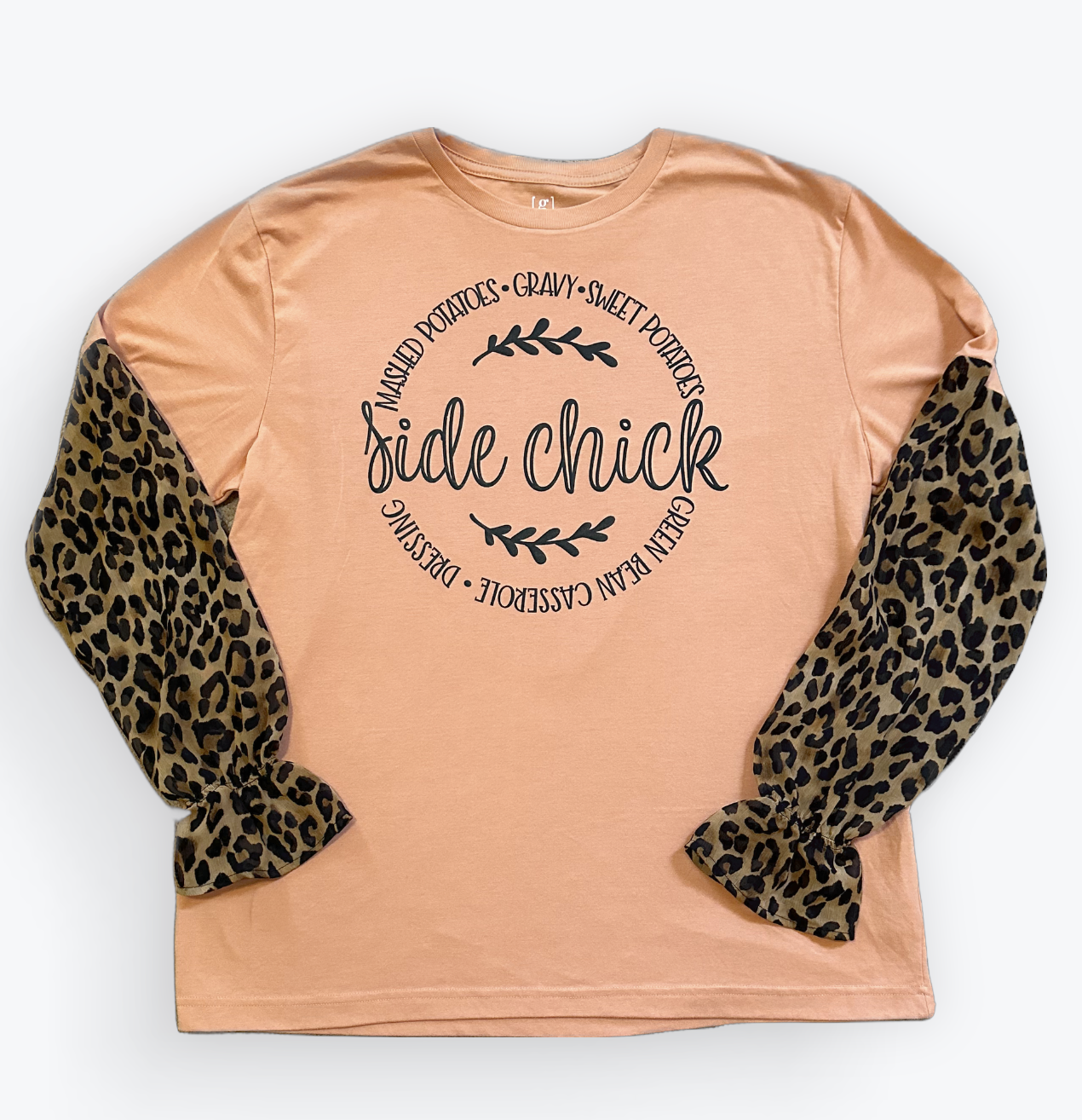 Upcycled Side Chick with Leopard Sleeves T-Shirt