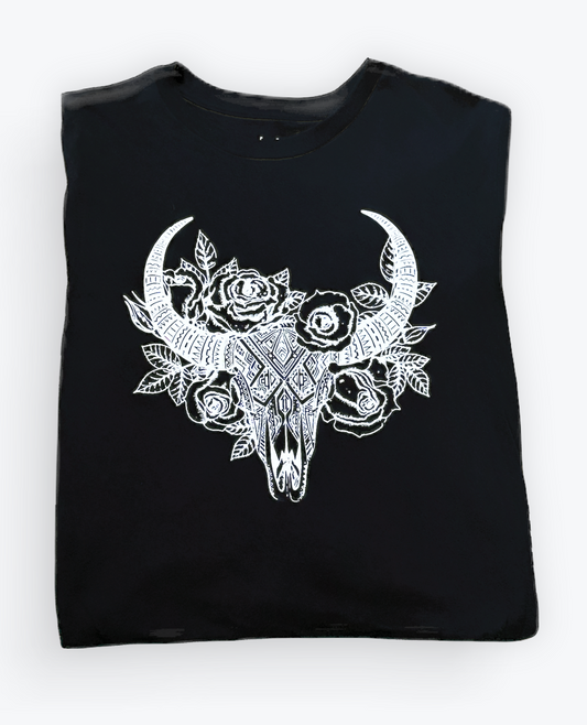 Long Sleeve Floral Aztec Skull T-Shirt