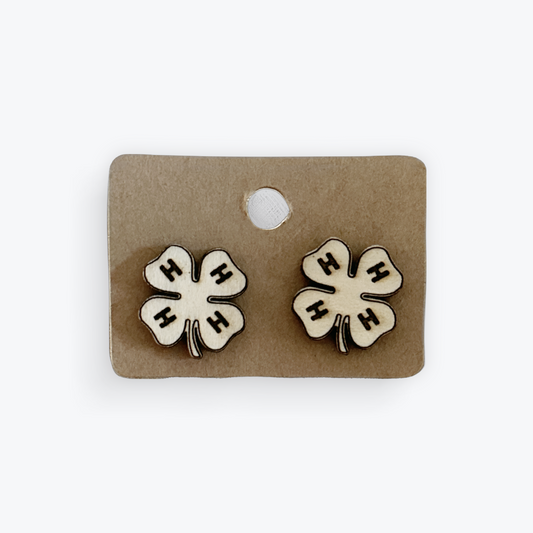 4-H Clover Stud Laser Engraved Wood Earrings