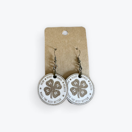 4-H Clover Head Heart Hands Laser Engraved Earrings