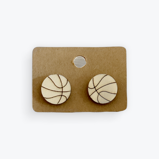 Basketball Laser Engraved Wood Stud Earrings