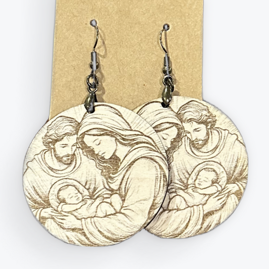 Nativity Laser Engraved Wood Handmade Christmas Earrings