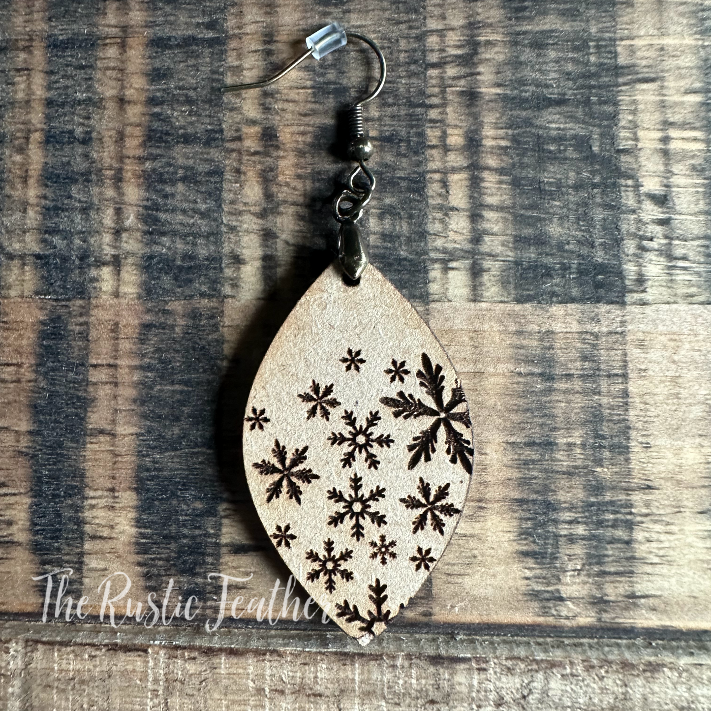 Snowflakes Laser Engraved Wood Earrings