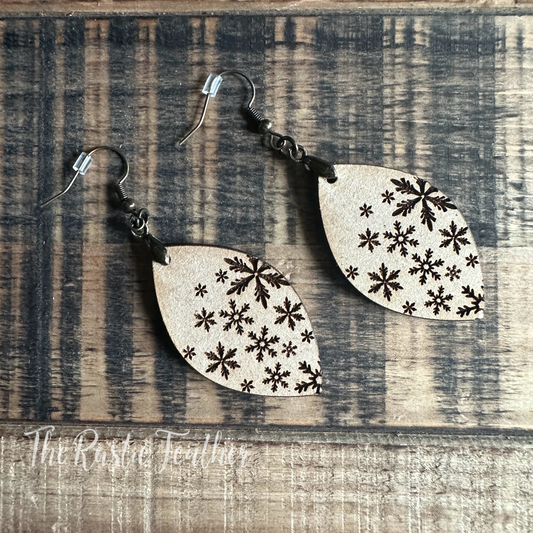 Snowflakes Laser Engraved Wood Earrings