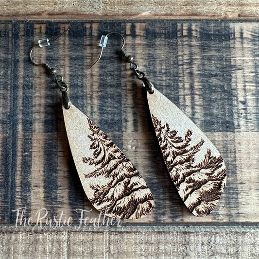 Christmas Tree Wood Laser Engraved Earrings