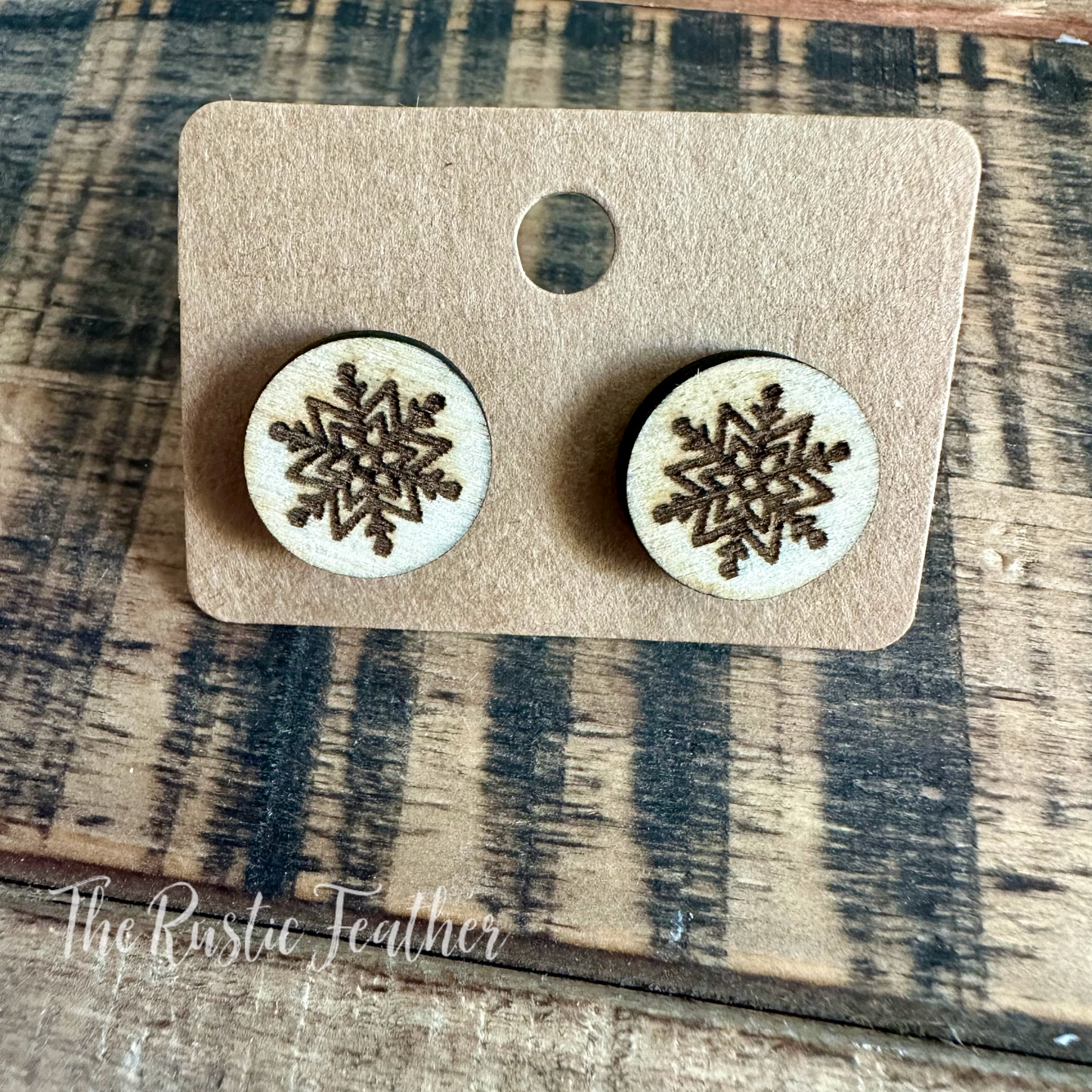 Snowflake Stud Laser Engraved Earrings