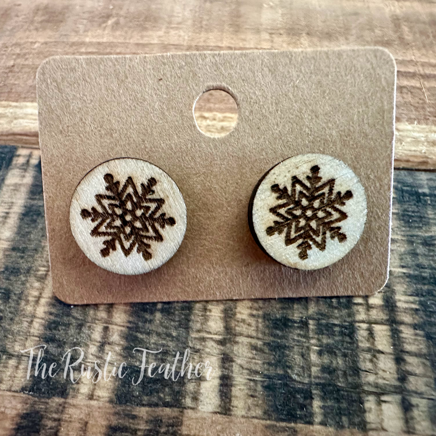 Snowflake Stud Laser Engraved Earrings