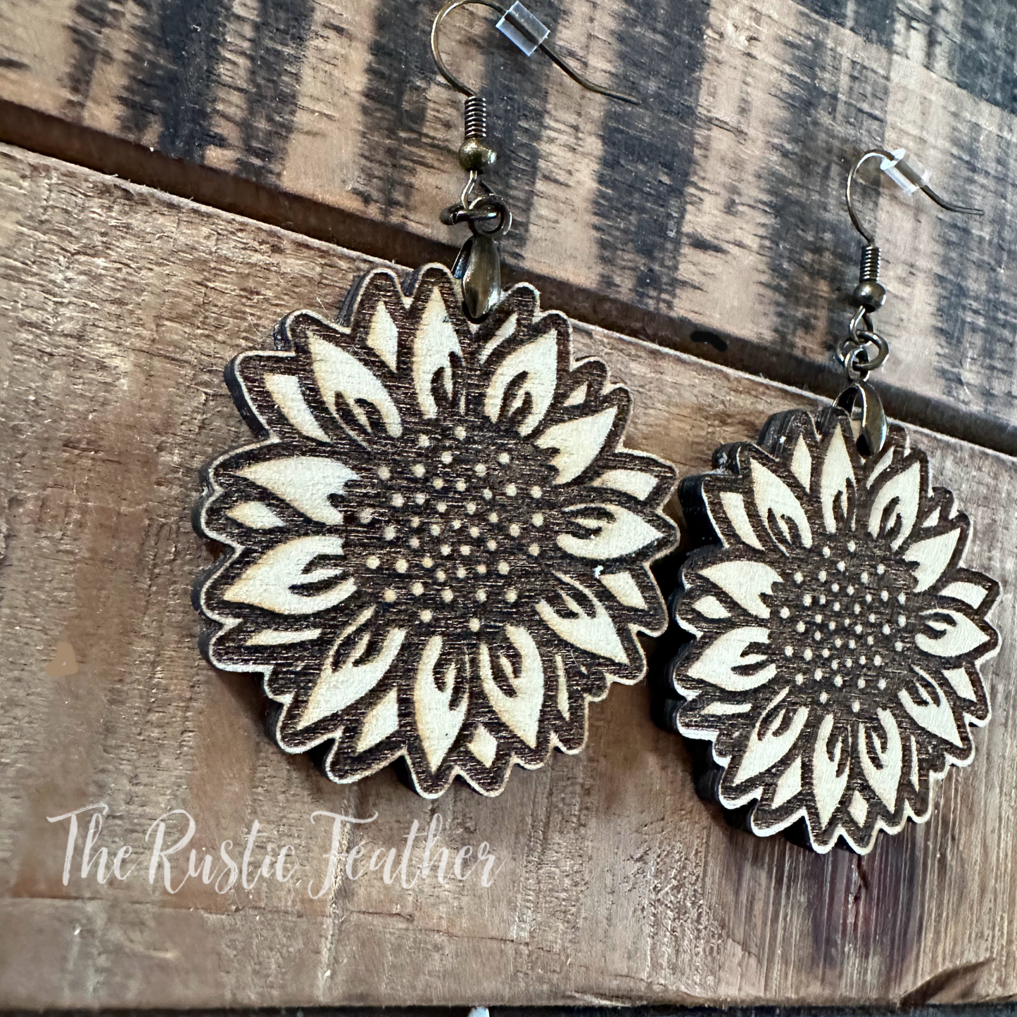 Sunflower Laser Engraved Wood Earrings