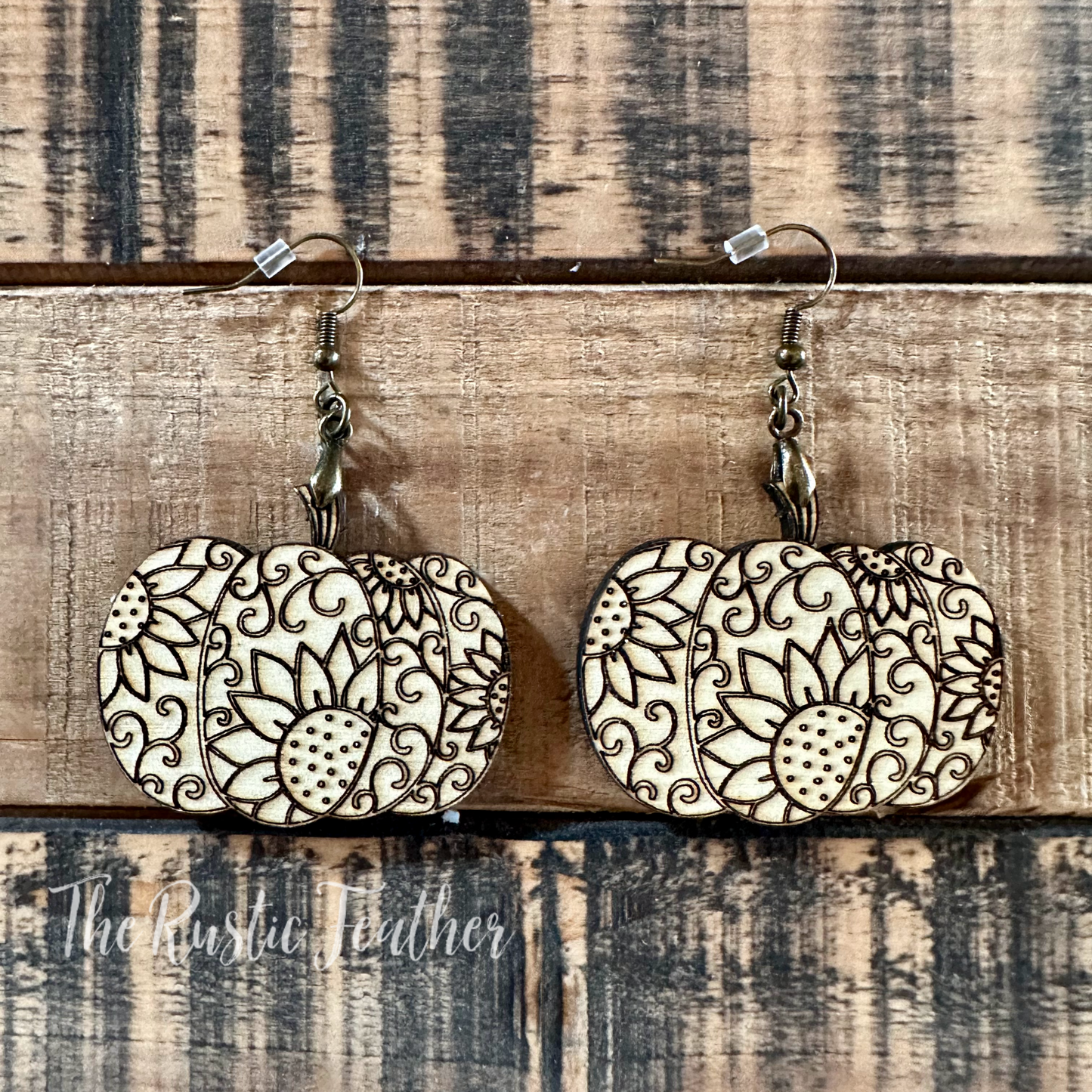 Sunflower Swirls Pumpkin Laser Engraved Wood Earrings