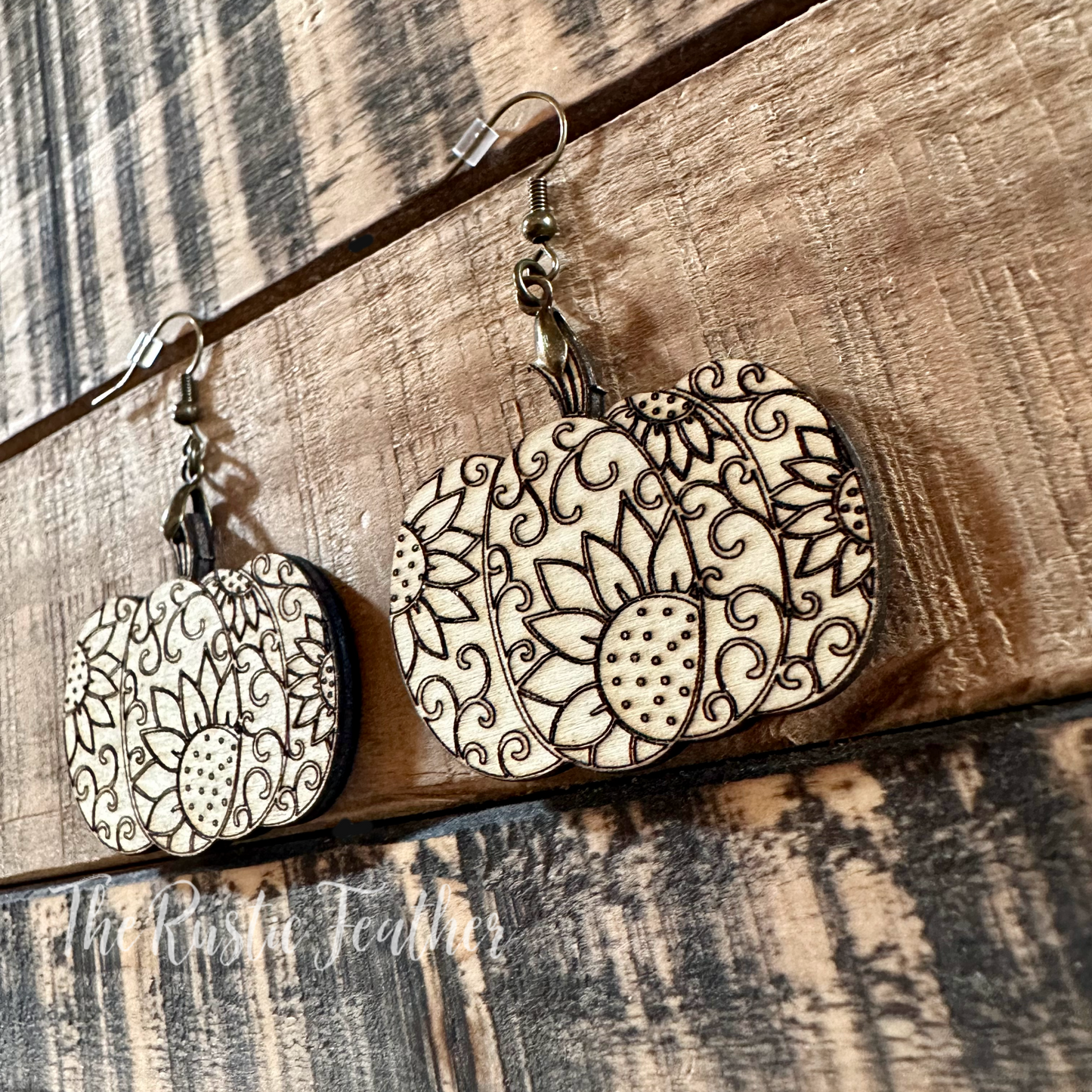 Sunflower Swirls Pumpkin Laser Engraved Wood Earrings