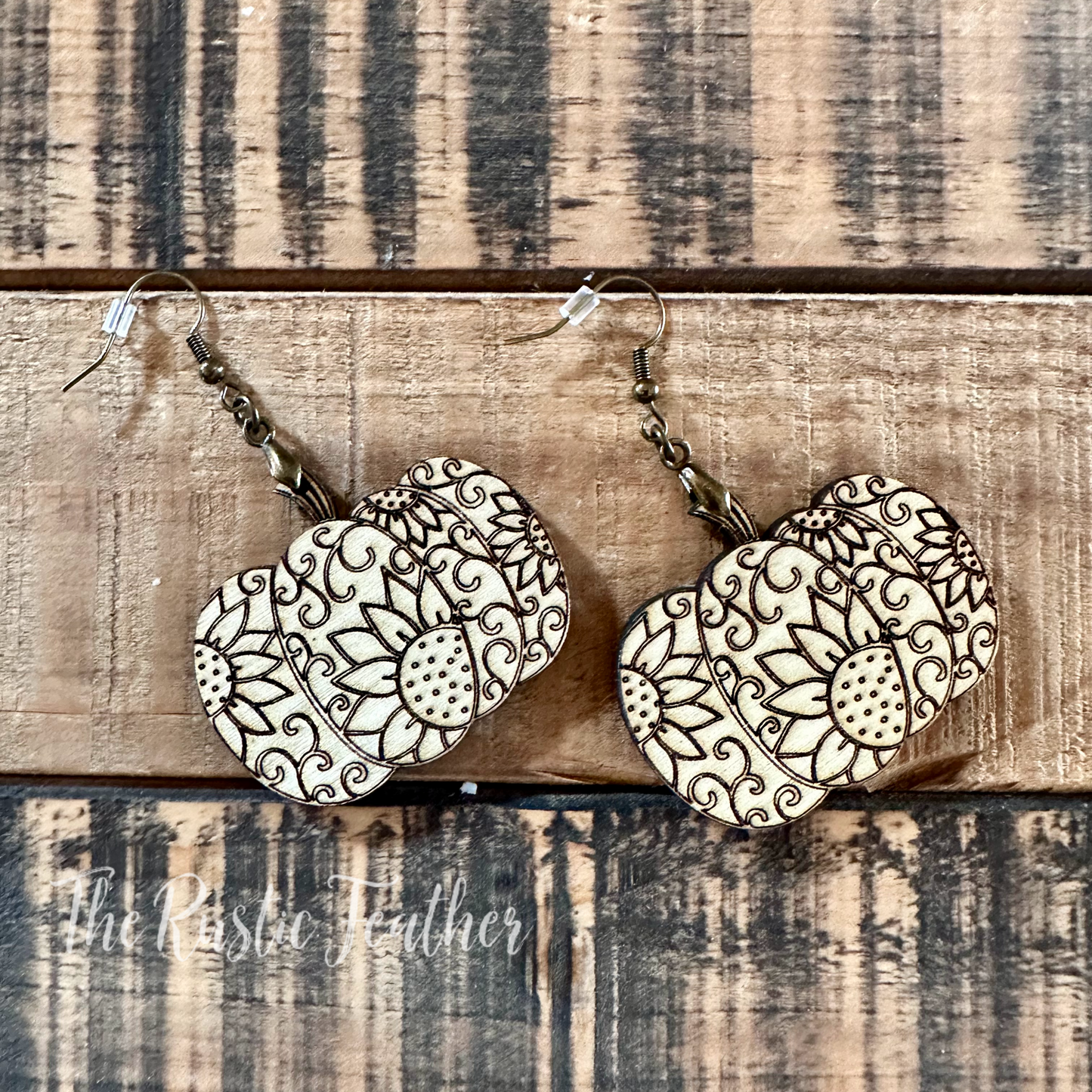 Sunflower Swirls Pumpkin Laser Engraved Wood Earrings