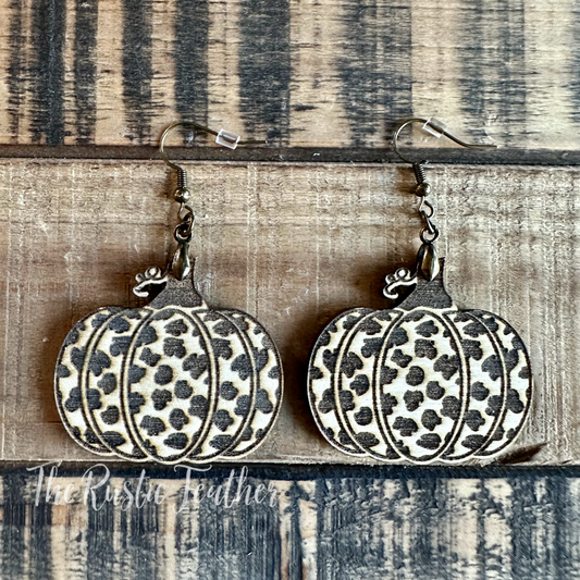 Cheetah Pumpkin Laser Engraved Wood Earrings