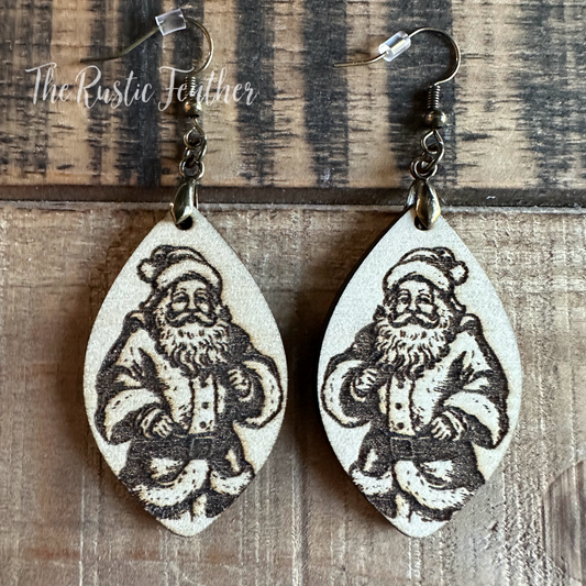 Santa Claus Laser Engraved Wood Earrings