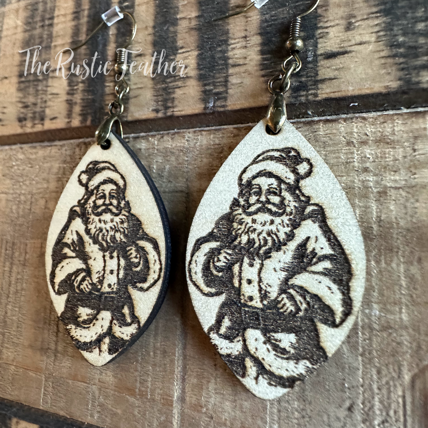 Santa Claus Laser Engraved Wood Earrings