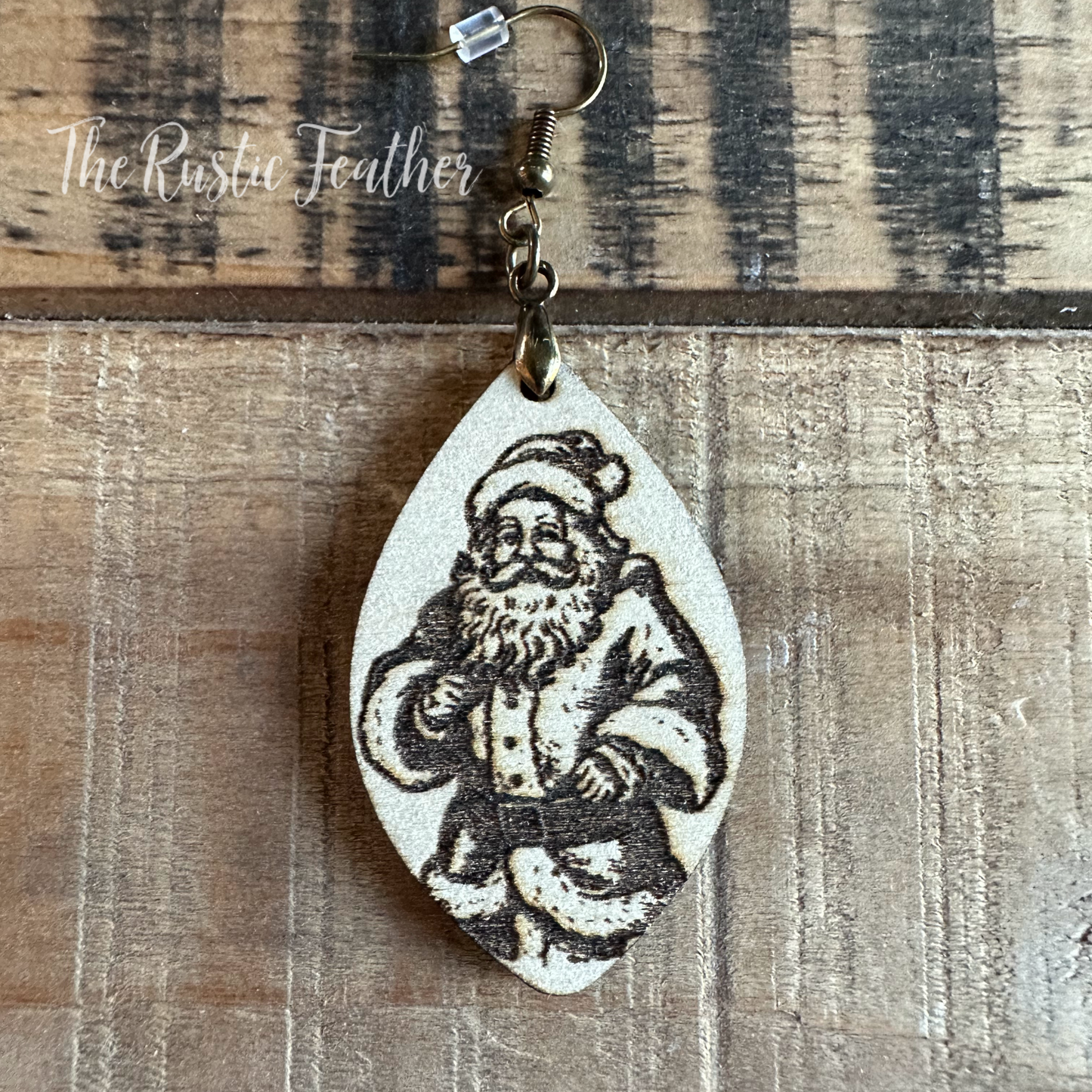 Santa Claus Laser Engraved Wood Earrings