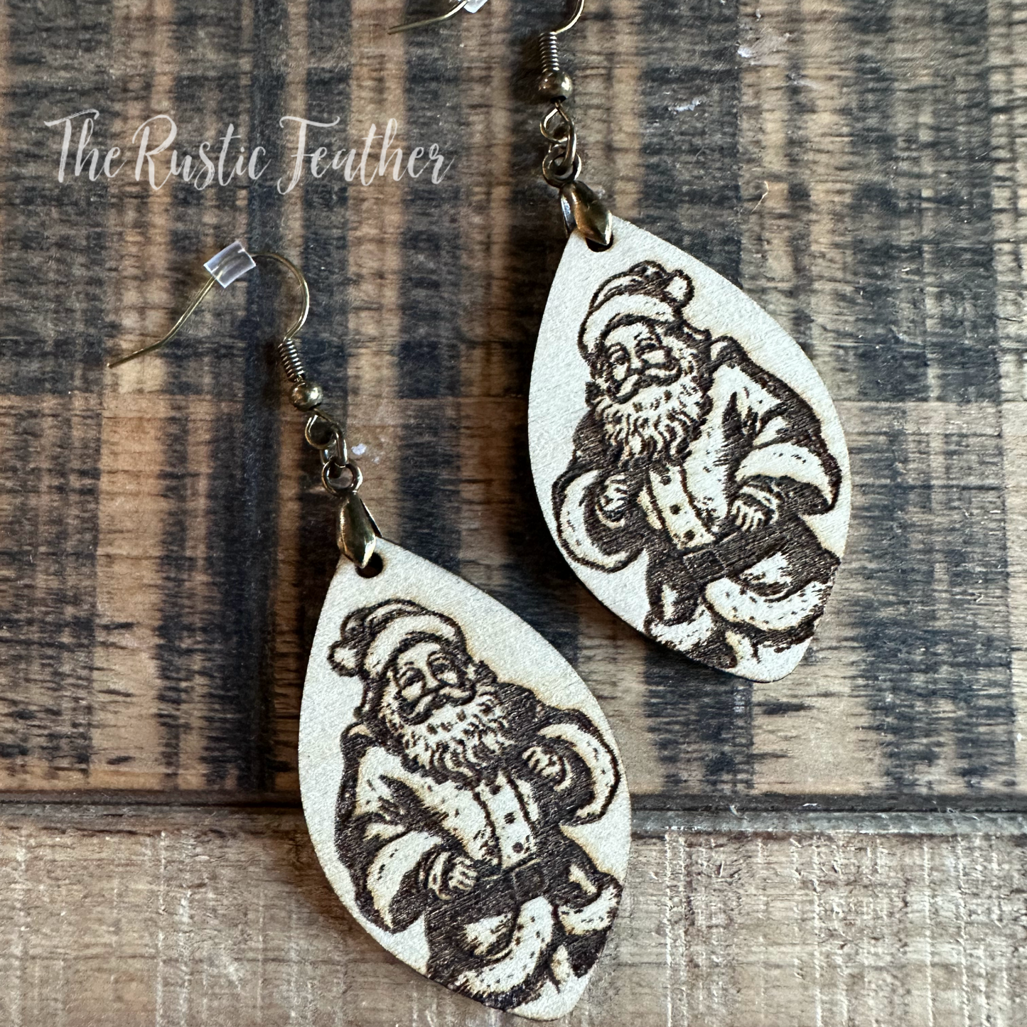 Santa Claus Laser Engraved Wood Earrings