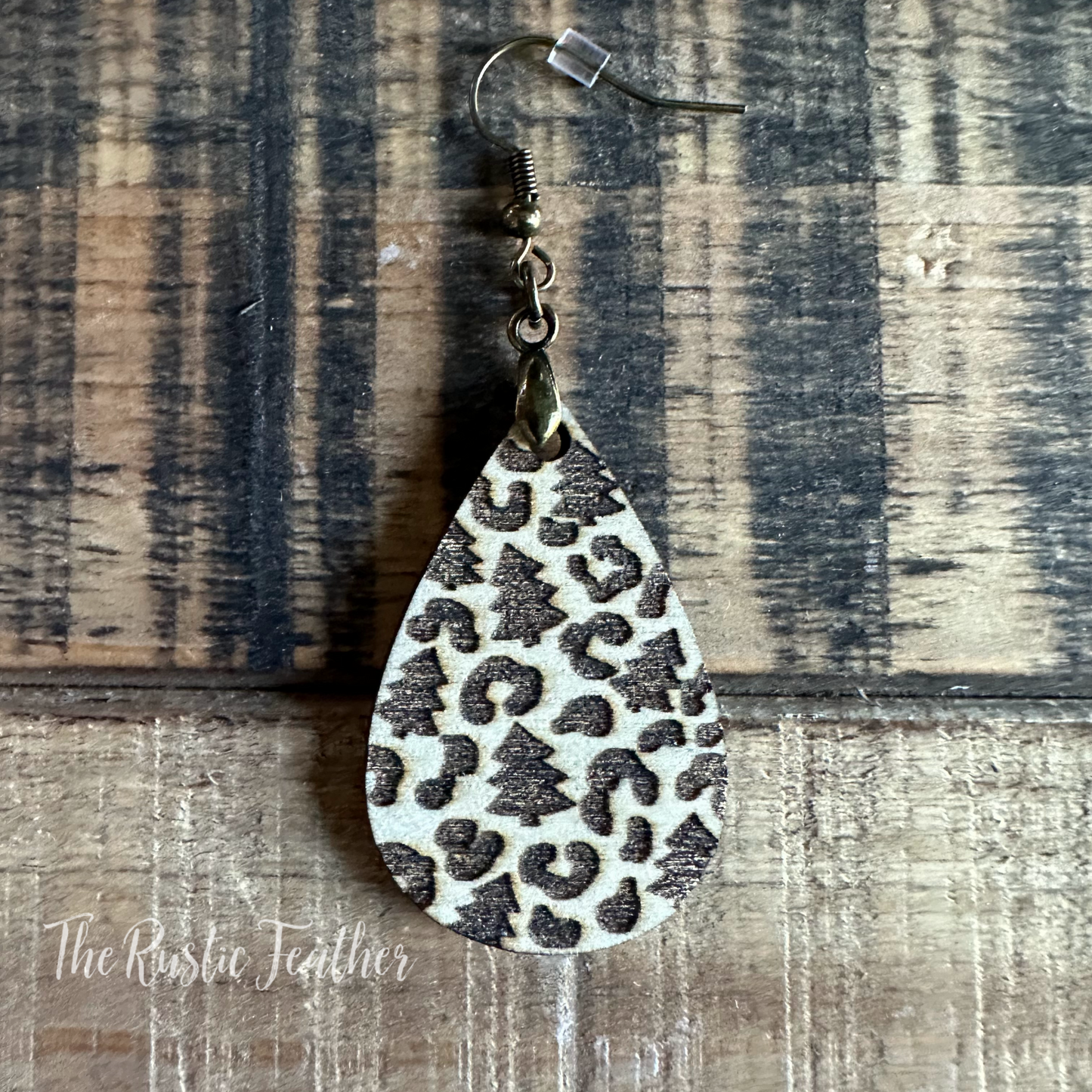 Christmas Tree Leopard Laser Engraved Wood Earrings