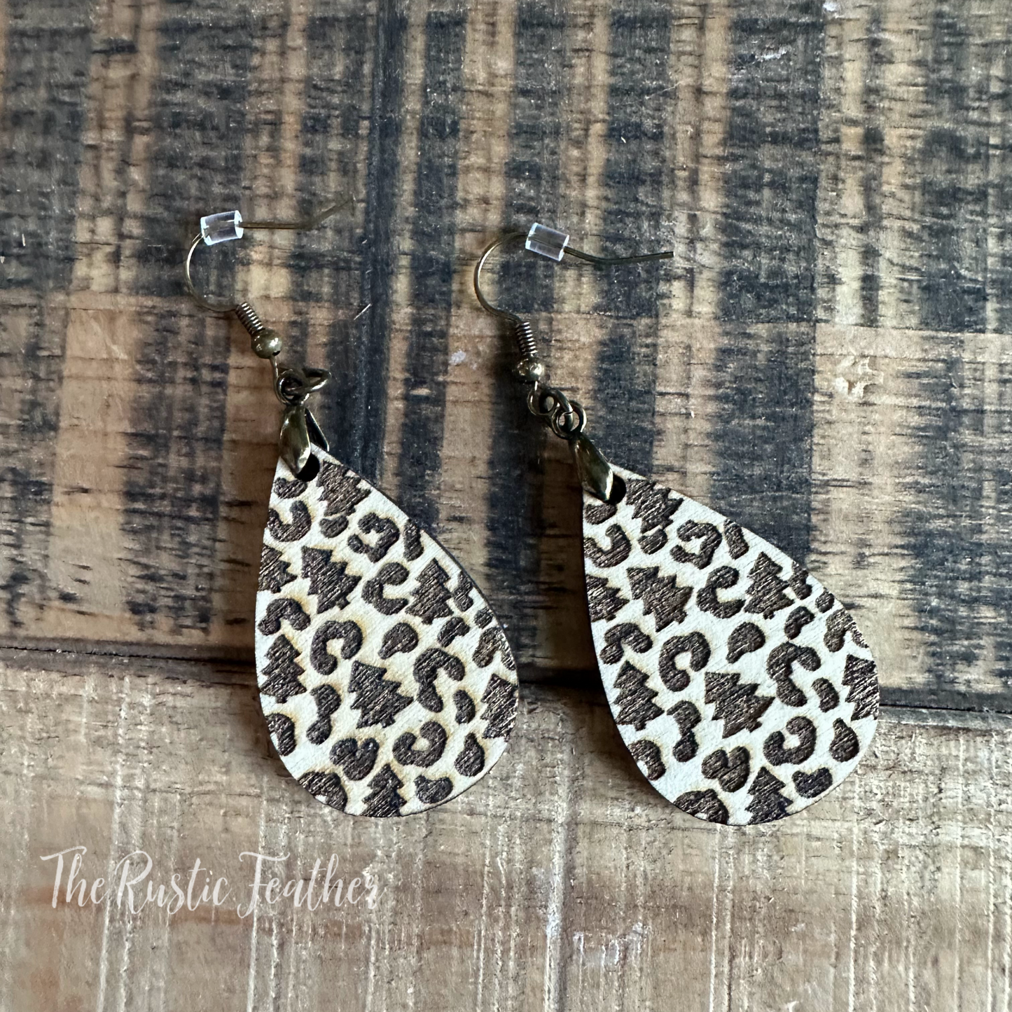 Christmas Tree Leopard Laser Engraved Wood Earrings