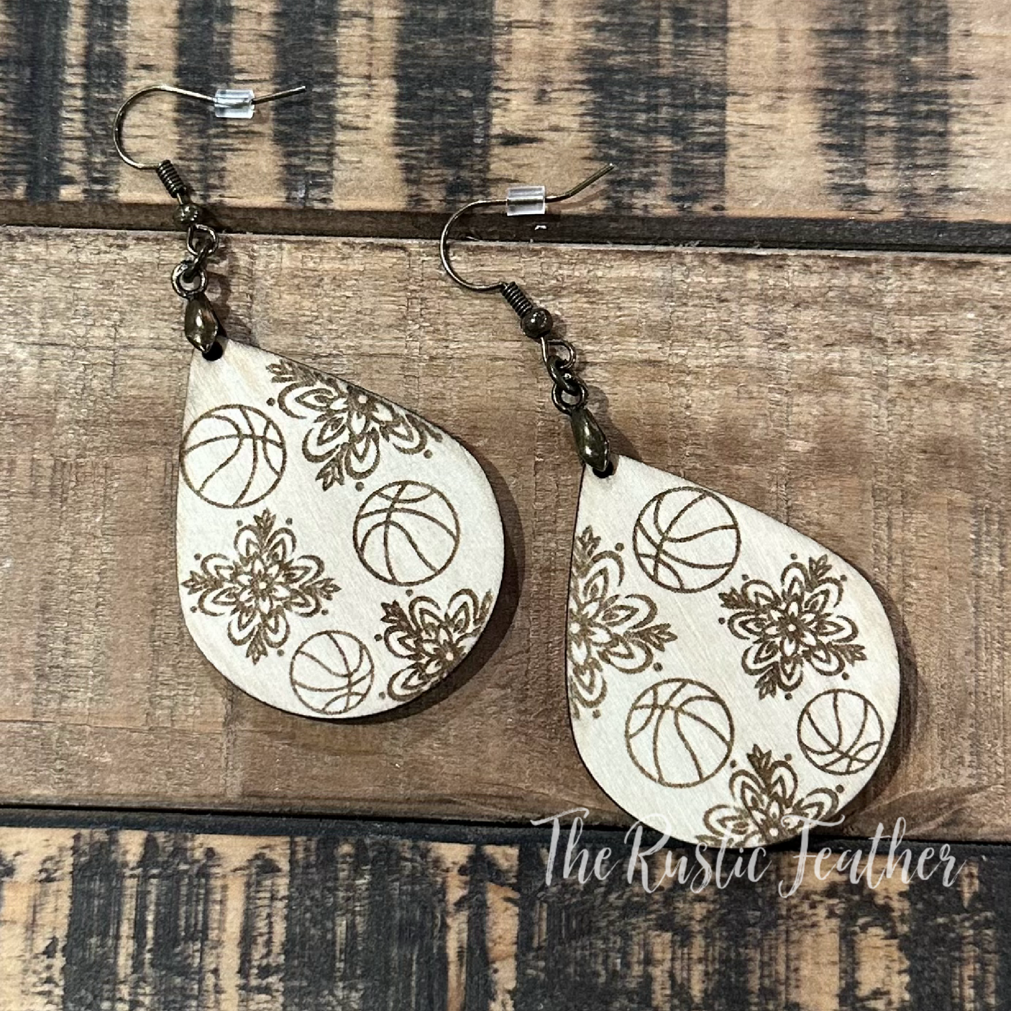 Basketball Flower Laser Engraved Wood Earrings