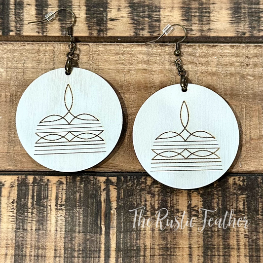 Boot Stitch Laser Engraved White Wood Earrings