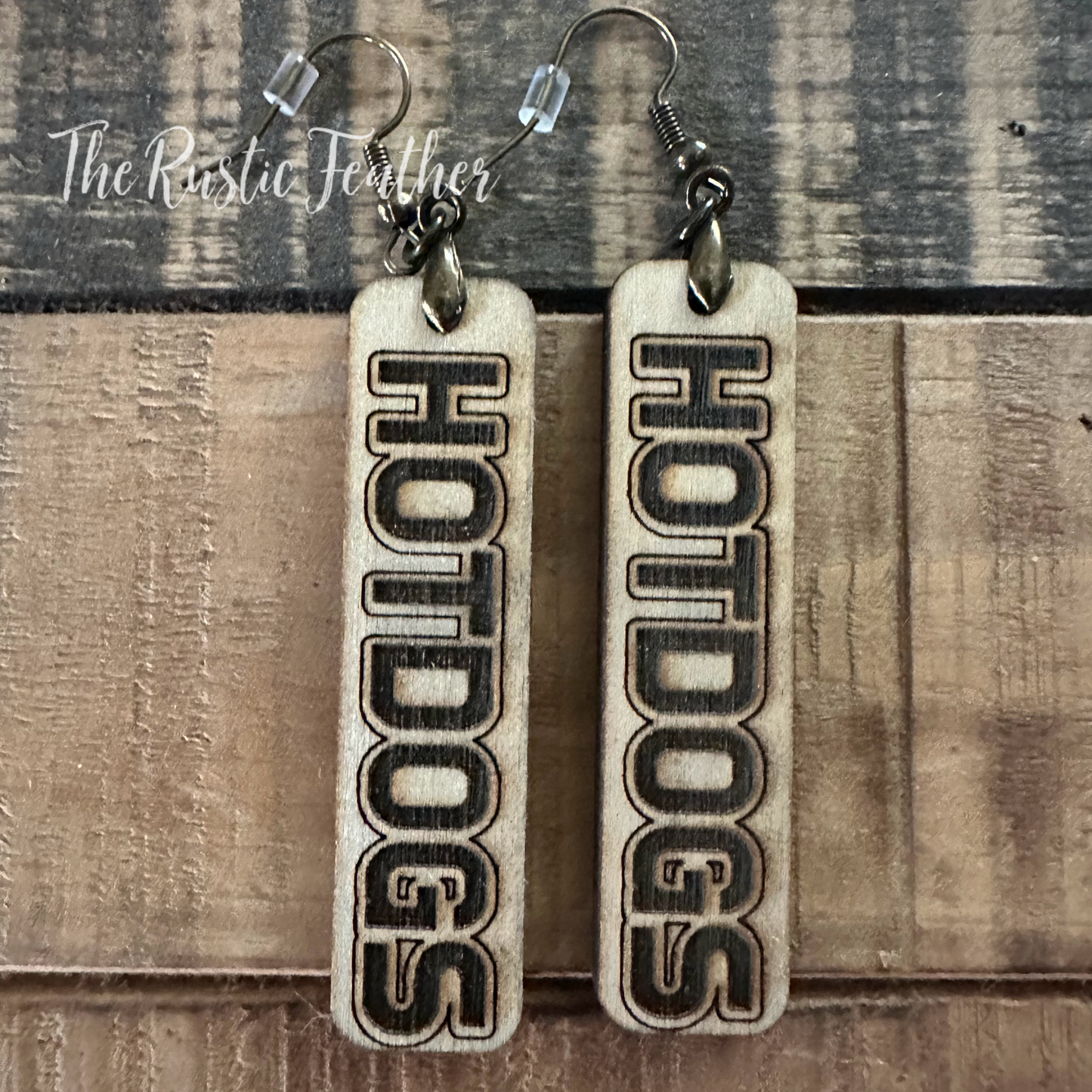 "HOTDOGS" School Mascot Laser Engraved Wood Earrings