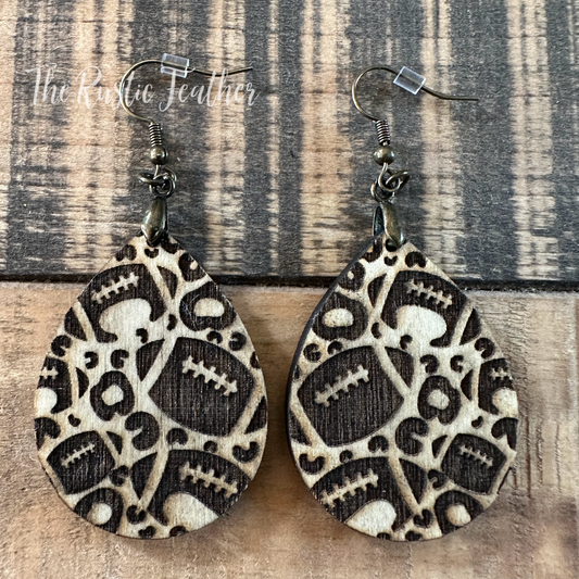 Football Leopard Laser Engraved Wood Earrings