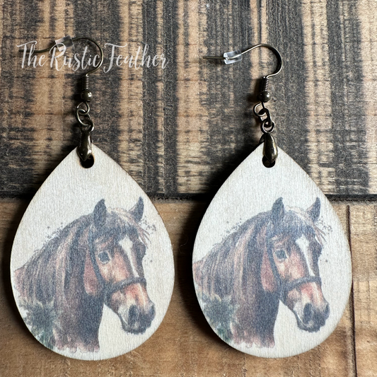 Horse Wood Earrings STY2