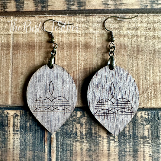 Boot Stitches Laser Engraved Wood Earrings