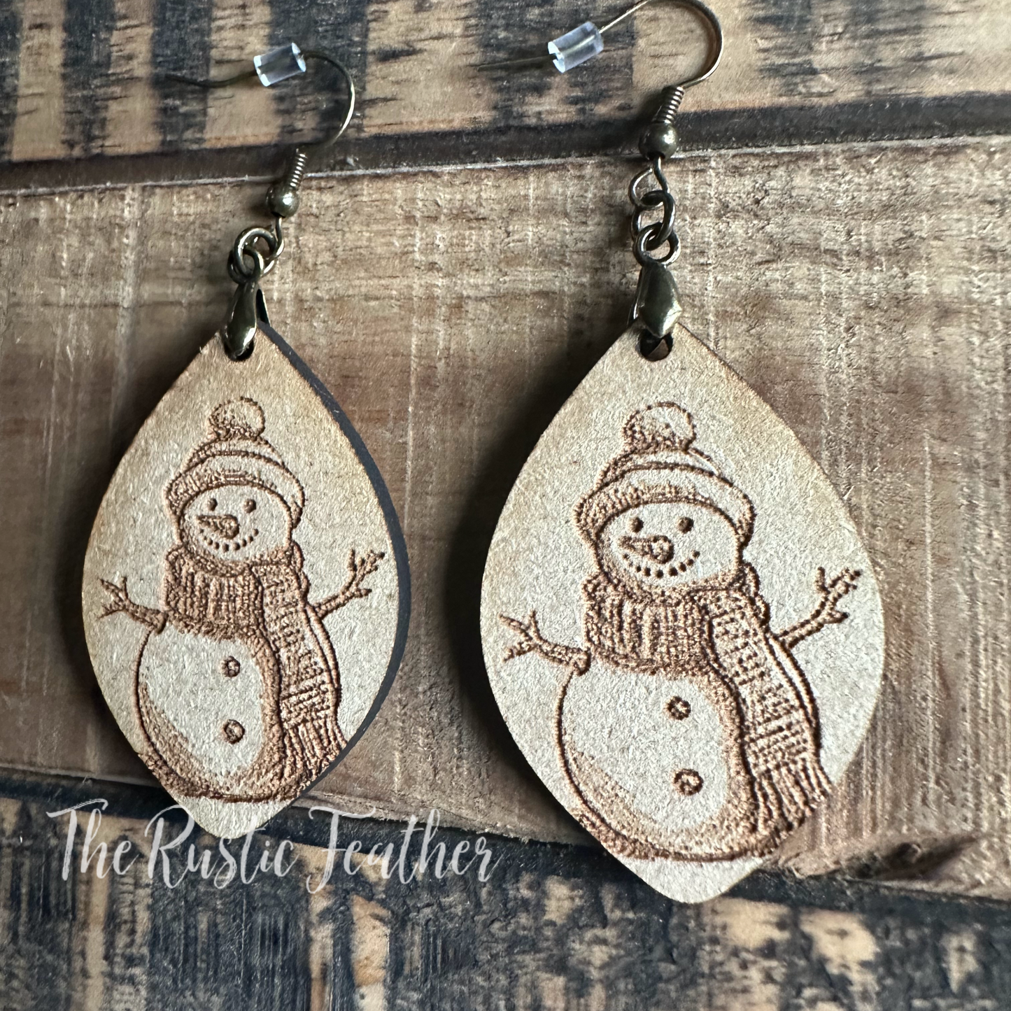 Snowman Laser Engraved Wood Earrings