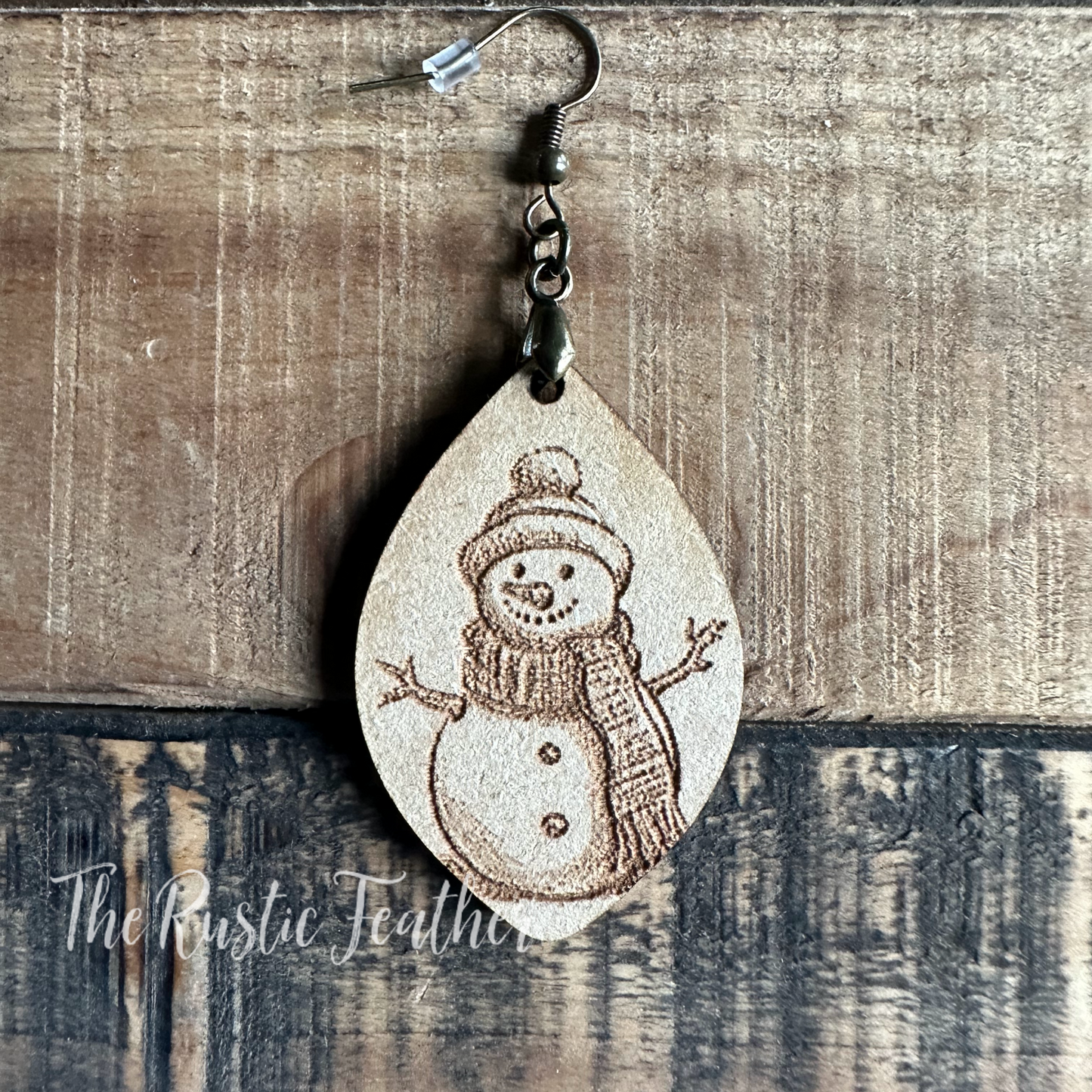 Snowman Laser Engraved Wood Earrings